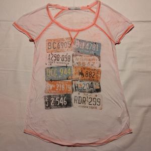 Maurice's Shirt Women's Small Pink See Through License Plate Short Sleeve Tee